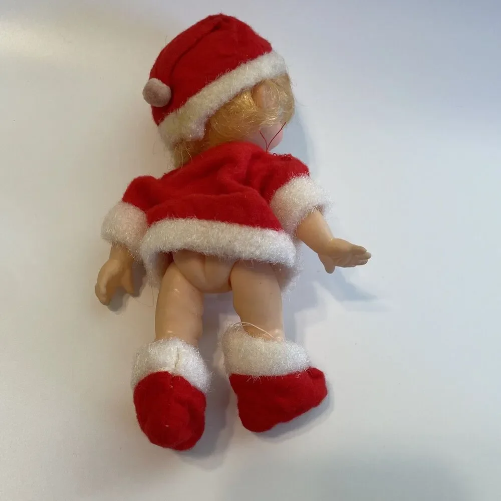 Vintage Christmas Santa Outfit Doll Red Hair Waving Japan Big Eyes 6” Holiday